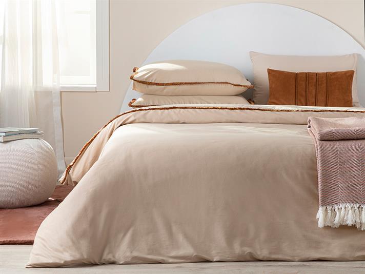 Adorn Set Lenjerie De Pat Single, Bumbac Cu Franjuri, 160*220 Cm, Bej-Roșu