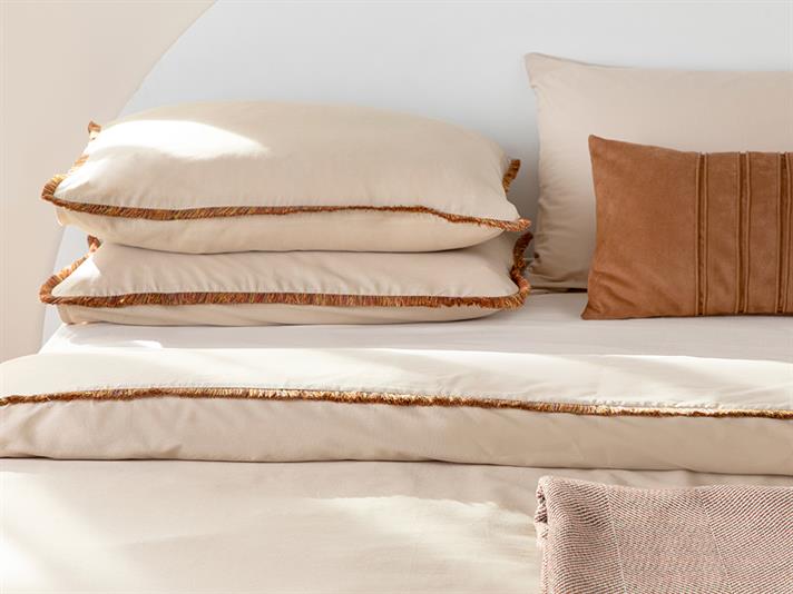 Adorn Set Lenjerie De Pat Single, Bumbac Cu Franjuri, 160*220 Cm, Bej-Roșu