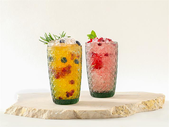 Set 2 pahare pentru apa/ sucuri, Agnes, sticla, 330 ml, verde inchis