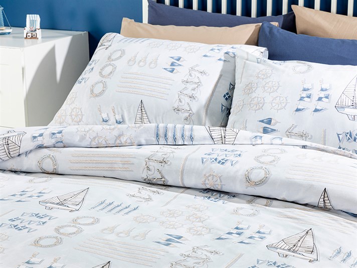 Ahoy căpitane Cu Bumbac Double Set Lenjerie De Pat 200x220 cm Albastru