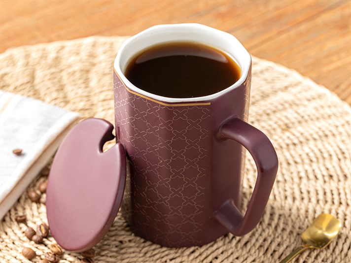 Alto Porțelan New Bone China Cu Capac Cu Lingură Cană 450 ml Bordo