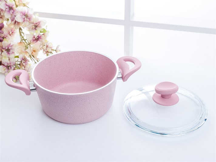 Amanda Granite big granite with glass capped Pan 20 cm Pink