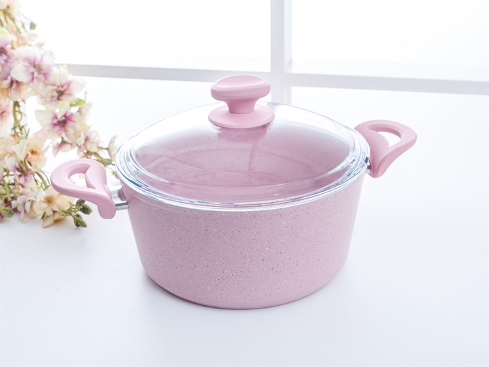 Amanda Granite big granite with glass capped Pan 24 cm Pink