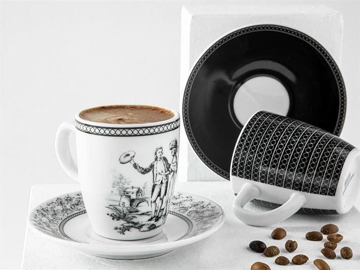 Amantes Porțelan 4 Bucati Pentru 2 Persoane Set Cești De Cafea 100 Ml Alb Negru