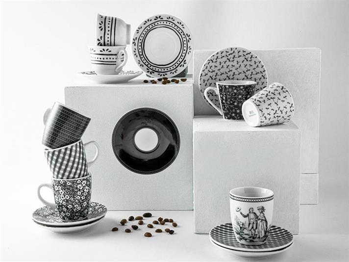 Amantes Porțelan 4 Bucati Pentru 2 Persoane Set Cești De Cafea 100 Ml Alb Negru