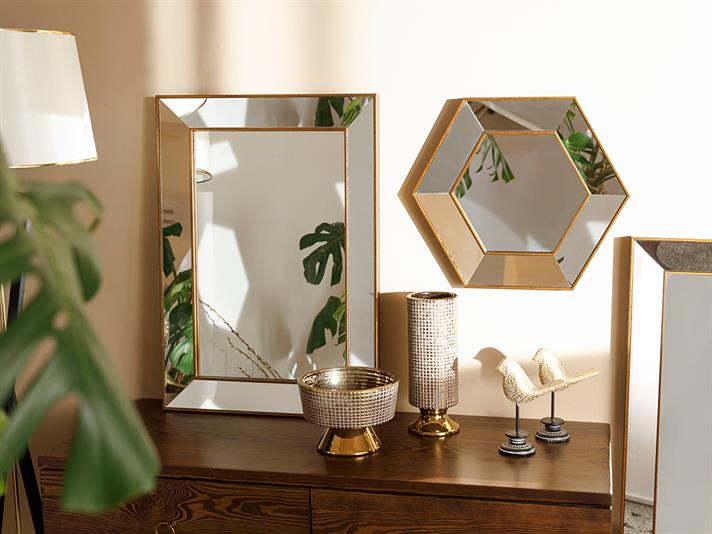 Oglindă de perete, Andrea, poliuretan, 50x50 cm, auriu