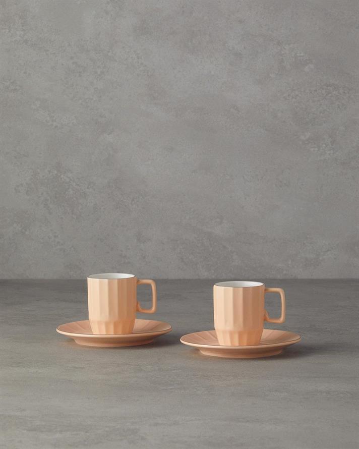 Angely Porțelan New Bone China 4 Piese 2 Persoane Set De Cești De Cafea 80 ml Somon