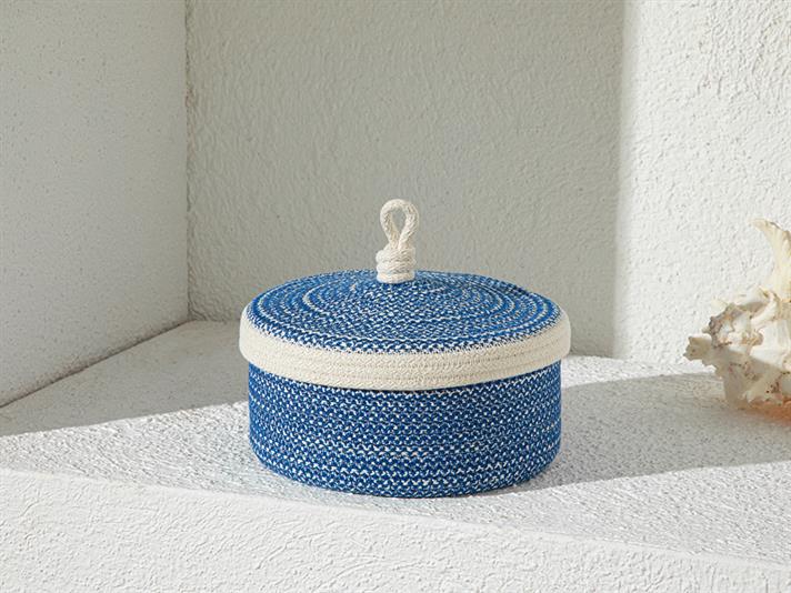 Cutie de depozitare, Aquamarine, bumbac, 18x8 cm, bleu-alb