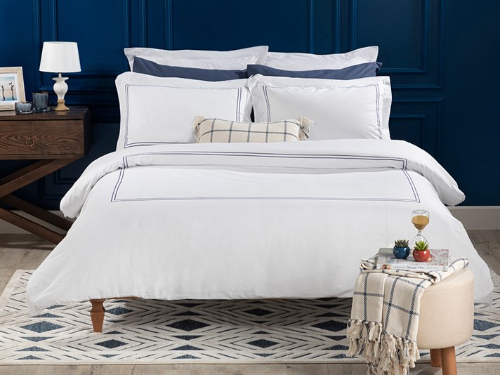 Arcadia Cu Bumbac King Size Set Lenjerie De Pat 240x220 cm Bleumarin
