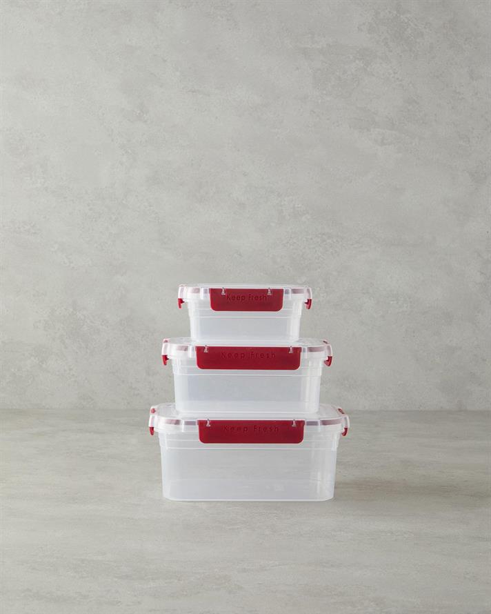 Plastic Cu 3 Piese Recipient Depozitare 15.5x21x 9 cm Bordo