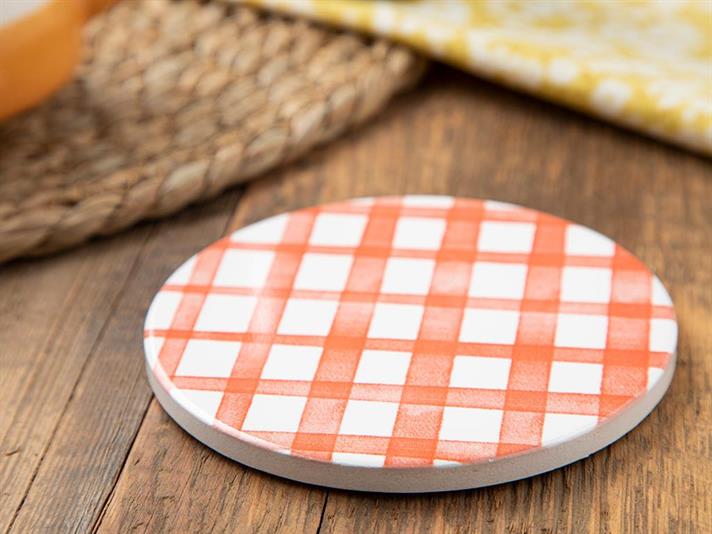 Art Pop Plaid, Suport de pahar, ceramică, 11 cm, alb-portocaliu