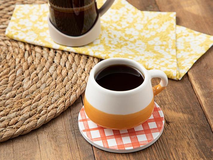 Art Pop Plaid, Suport de pahar, ceramică, 11 cm, alb-portocaliu