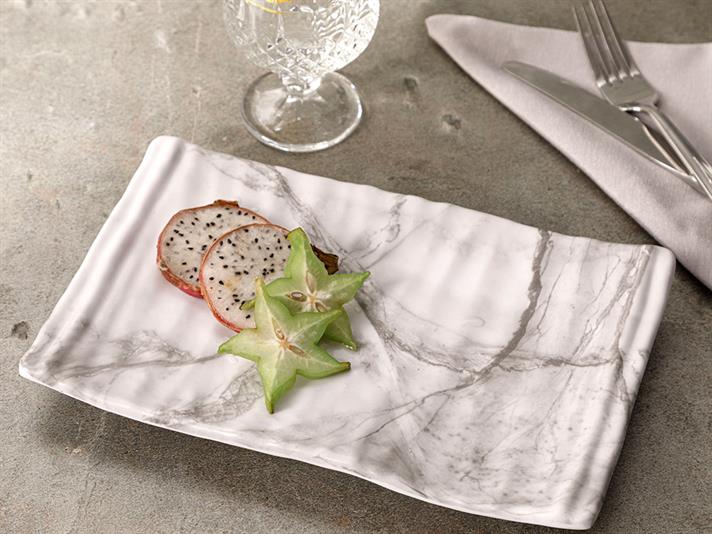 Folk Art Melamine Rectangular Small Service Plate 26x16 cm White-Gray