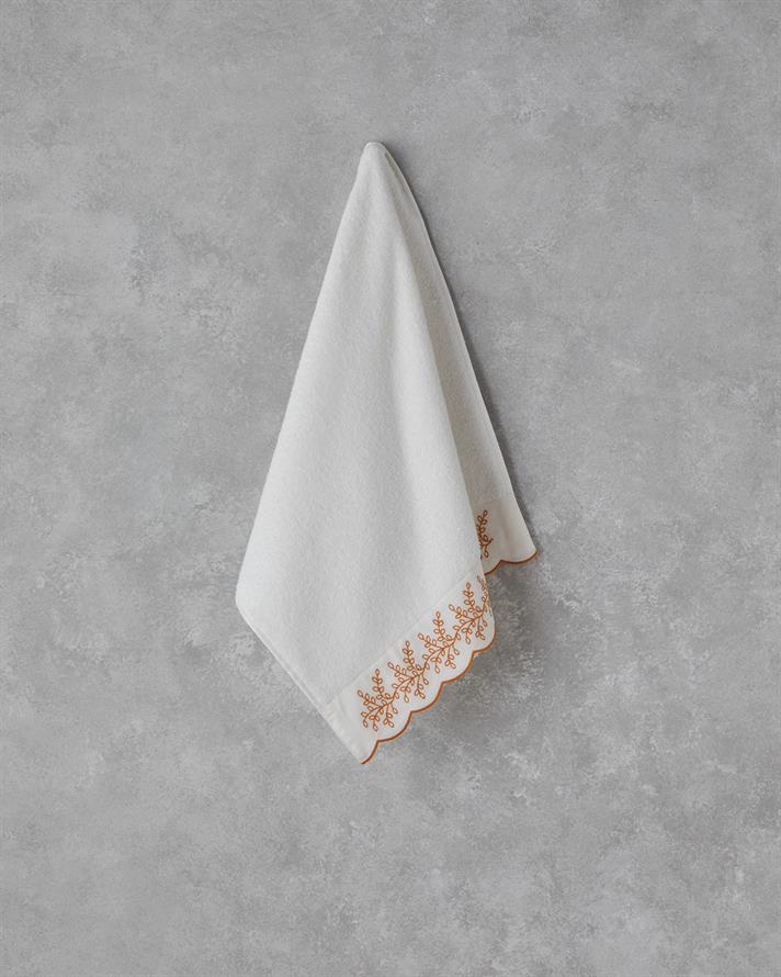 Artistic Leafy Cu Bumbac Cu Broderie Prosop De Față 50x80 cm Ecru-Galben