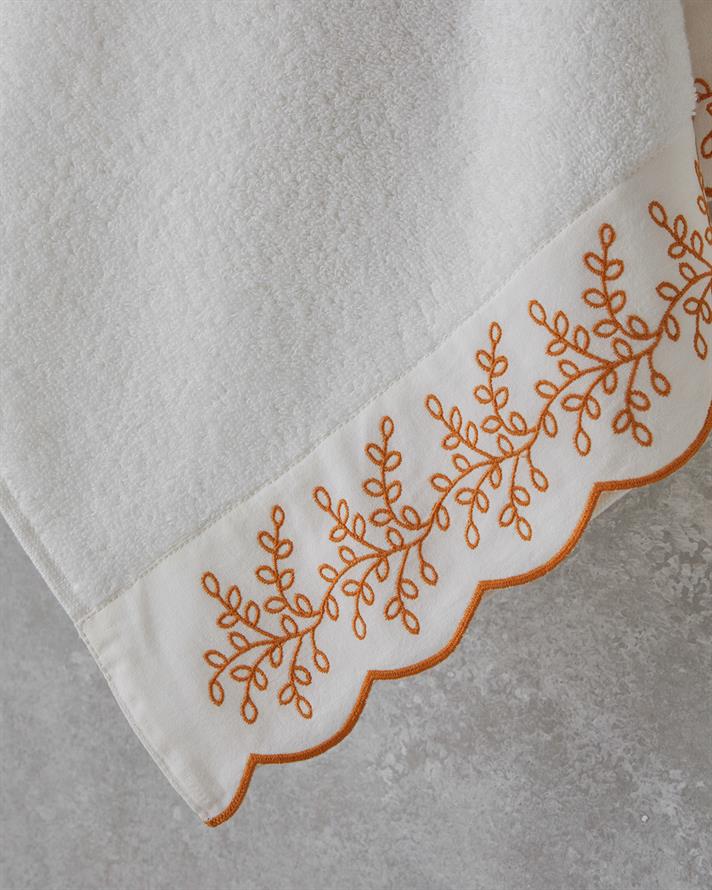 Artistic Leafy Cu Bumbac Cu Broderie Prosop De Față 50x80 cm Ecru-Galben