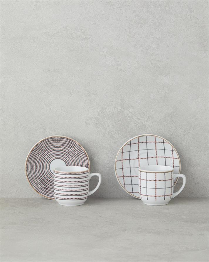 Ashley Porțelan 4 Piese 2 Persoane Set De Cești De Cafea 80 ml Negru - Bordo