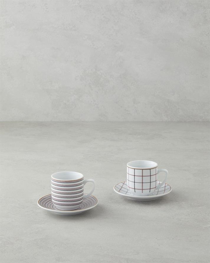 Ashley Porțelan 4 Piese 2 Persoane Set De Cești De Cafea 80 ml Negru - Bordo