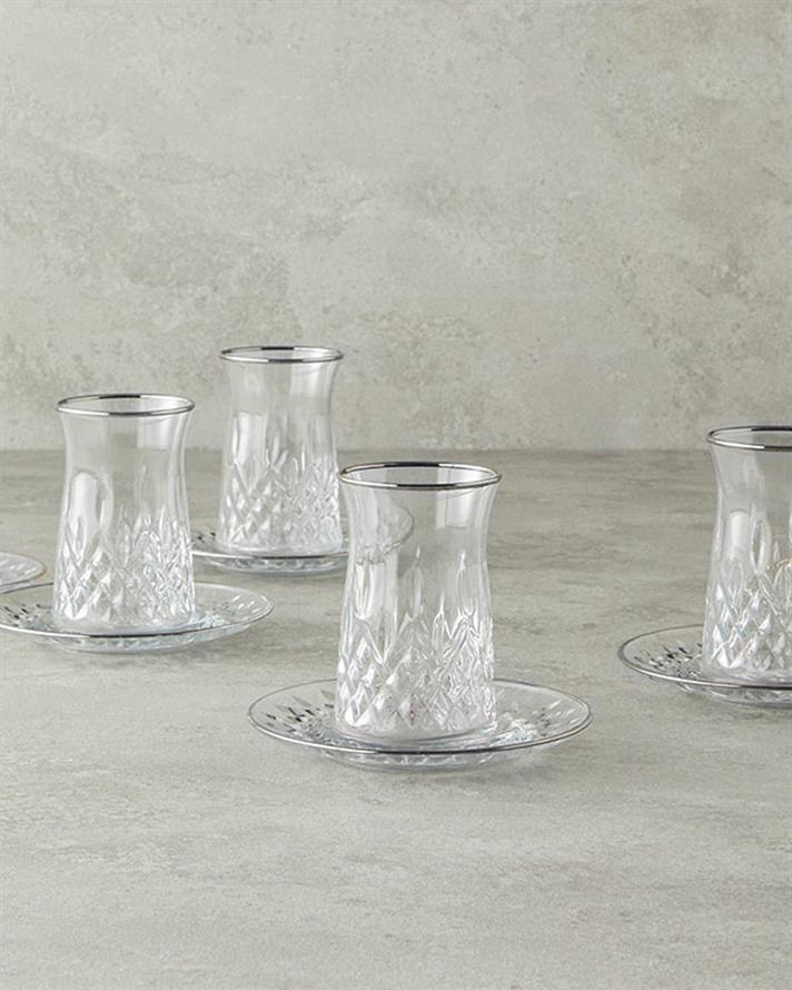 aureolă Sticlă 12 Piese 6 Persoane Serviciu Ceai 170 ml Silver