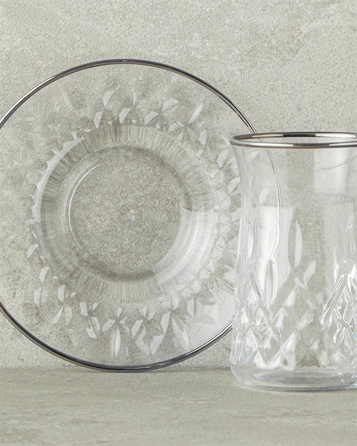 aureolă Sticlă 12 Piese 6 Persoane Serviciu Ceai 170 ml Silver