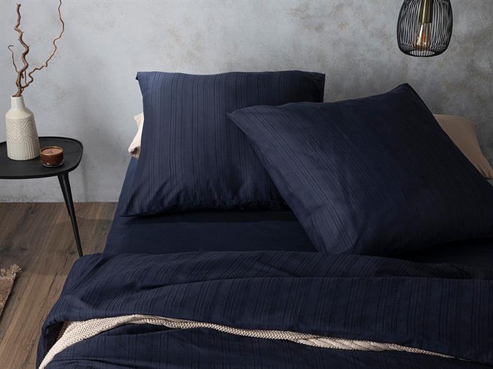 Lenjerie de pat completă pentru o persoană, Aurora , bumbac-viscoză , 140x200 Cm/ 100x200/ 80x80 Cm, bleumarin