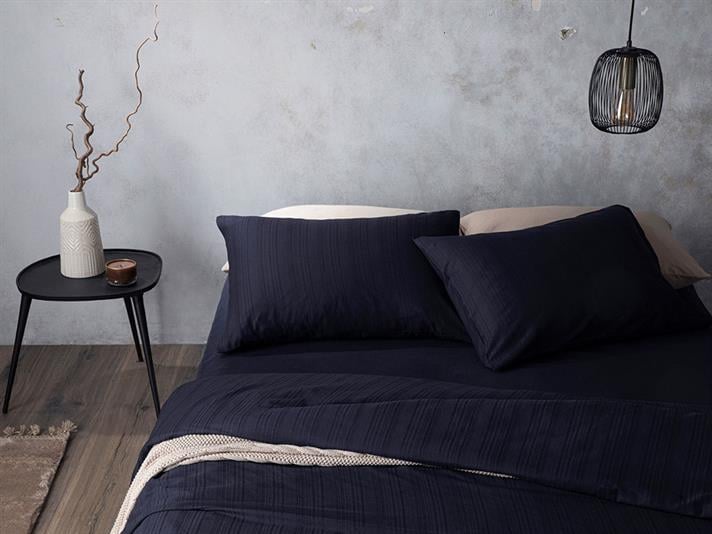  Lenjerie de pat completă pentru o persoană, Aurora, bumbac-viscoză, 140x200 Cm / 100X200 cm/ 50x70 cm, bleumarin