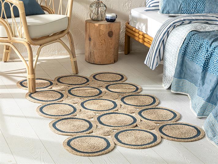 Avery Iută Covor Decorativ Din İută 90x150 cm Natural - Albastru