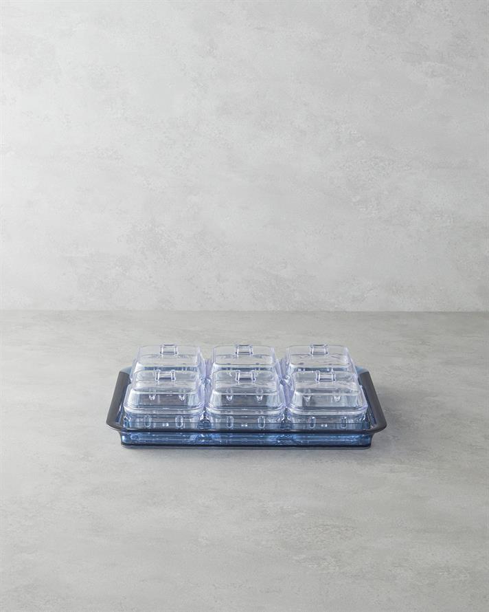 Axel Acrilic Cu 6 Compartimente Recipient Mic Dejun 25x35 cm Albastru