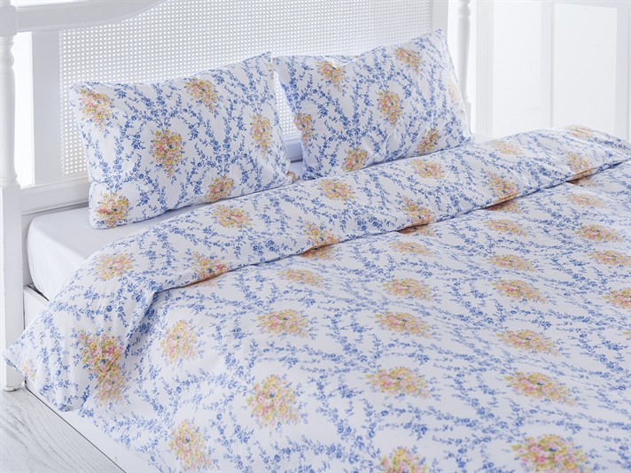 azur Cu Bumbac Double Lenjerie De Pat 200x220 cm Albastru