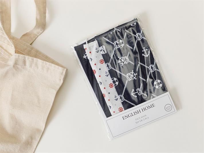 barcă cu pânze Bumbac Material Textil Mască 9,5 x 18 cm Alb - Bleumarin