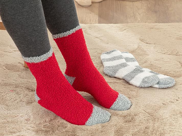 Plush 2-set Women Plushy Socks 36-40 Gray-Red