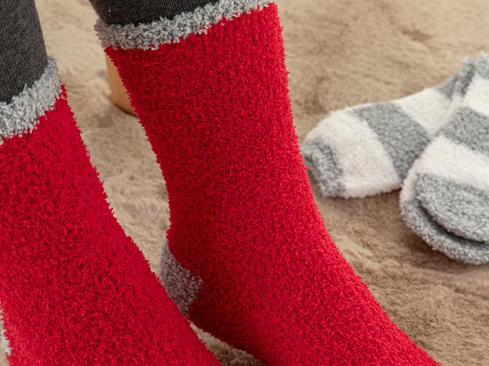 Plush 2-set Women Plushy Socks 36-40 Gray-Red
