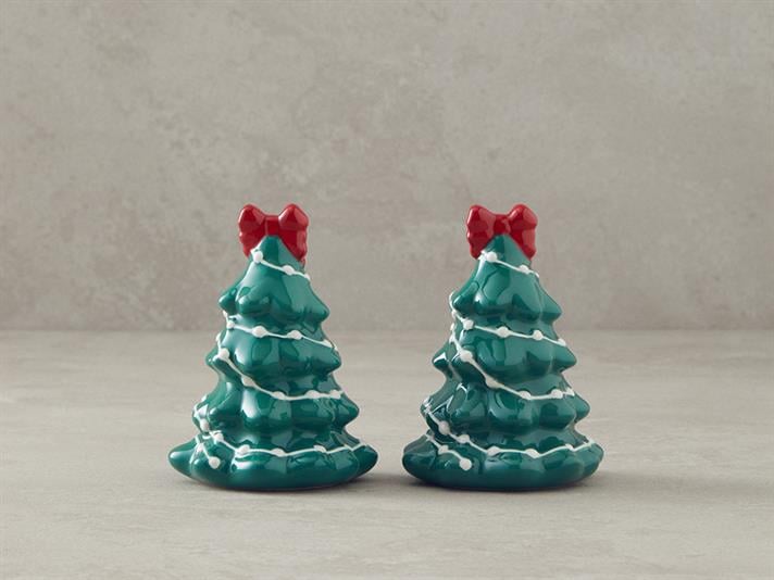 Set 2 solniță sare și piper, Be Joyful, material textil-ceramică, 7 cm, verde