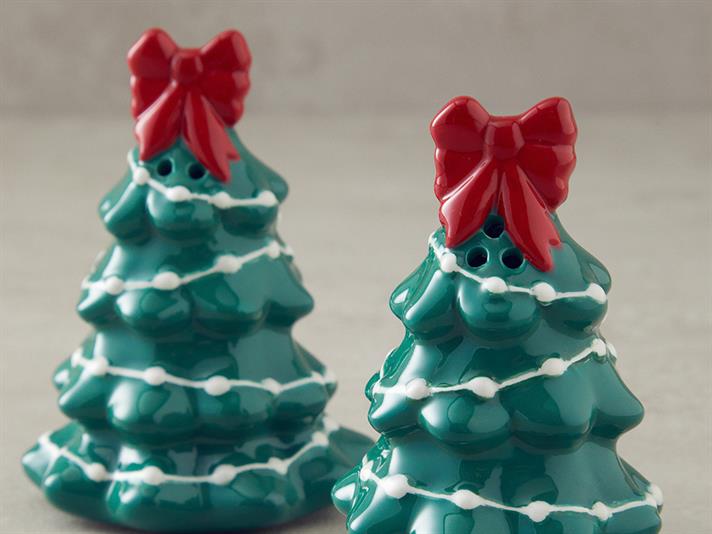 Set 2 solniță sare și piper, Be Joyful, material textil-ceramică, 7 cm, verde