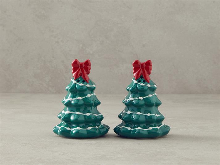 Set 2 solniță sare și piper, Be Joyful, material textil-ceramică, 7 cm, verde