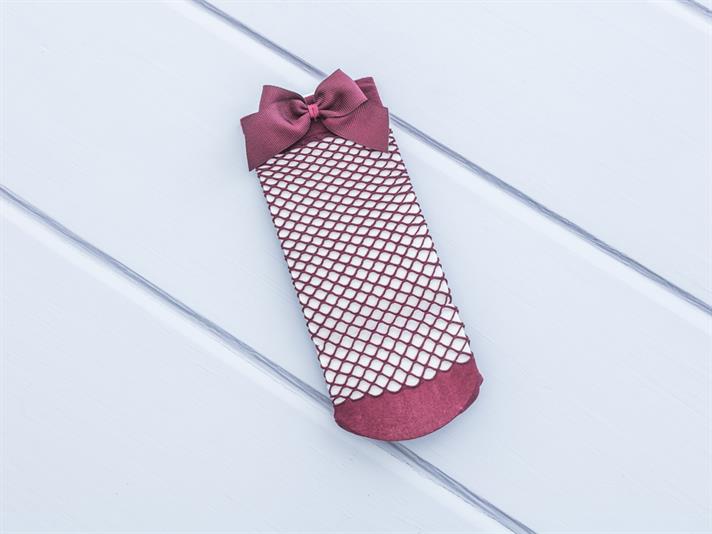 Kurdeleli Netted Womens Short Cut Stockings 35-39 Maroon