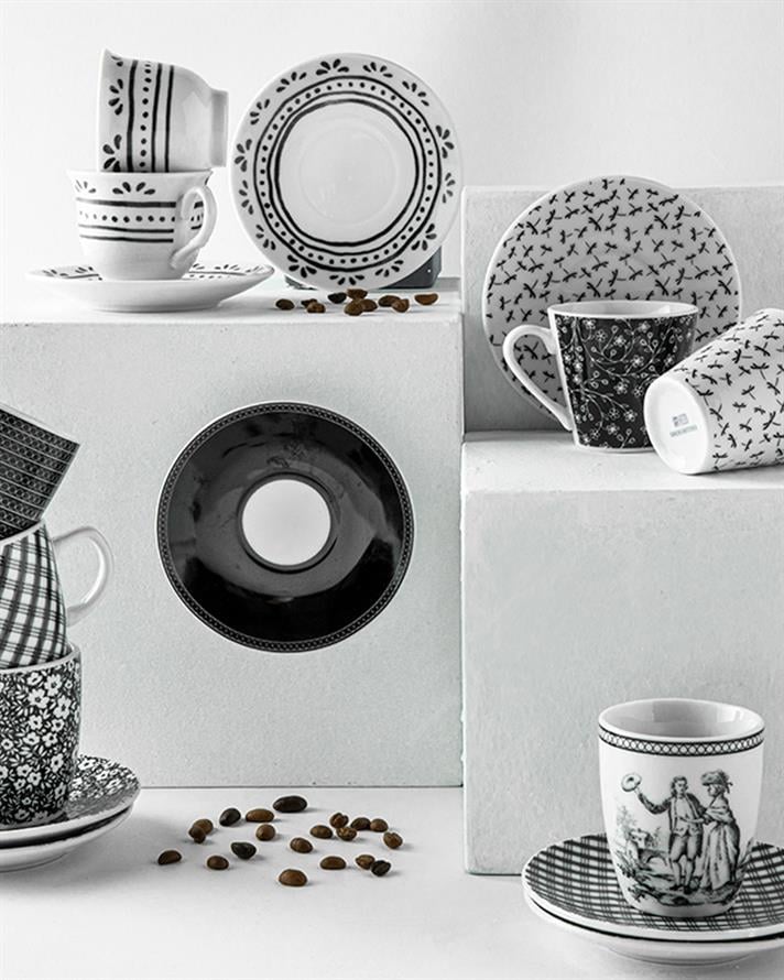 Bilbao Set De Cești De Cafea 4 Bucăți Pentru 2 Persoane, Porțelan, 80 Ml, Roz - Galben - Liliac