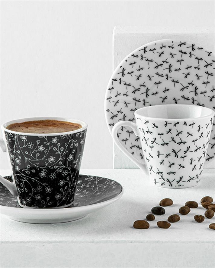Bilbao Set De Cești De Cafea 4 Bucăți Pentru 2 Persoane, Porțelan, 80 Ml, Roz - Galben - Liliac
