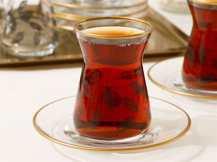 Birdena Glass 12 Pcs Tea Set 130 ml Black-Gold