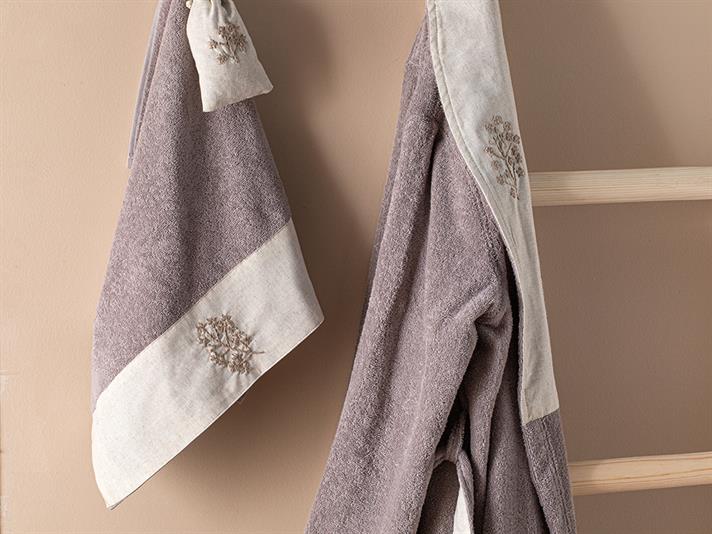Set halat de baie cu prosop, papuci de casă și saculeț parfumat, Blade, bumbac, L-XL/ 50x70 cm/ 36-40 măsura, lila