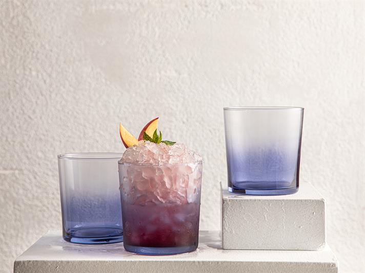 Set 3 Pahare pentru băuturi răcoritoare, Blanca, sticlă, 345 ml, bleu