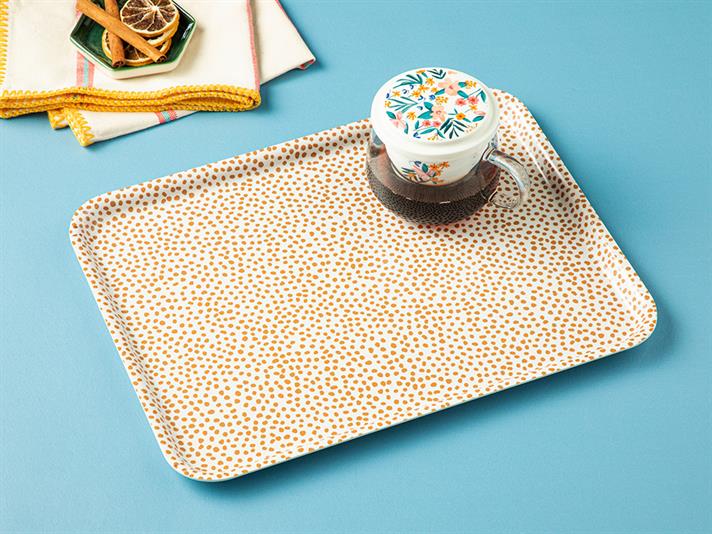 Blessed Dots Tavă, Melamină, 27*36 Cm, Alb-Auriu