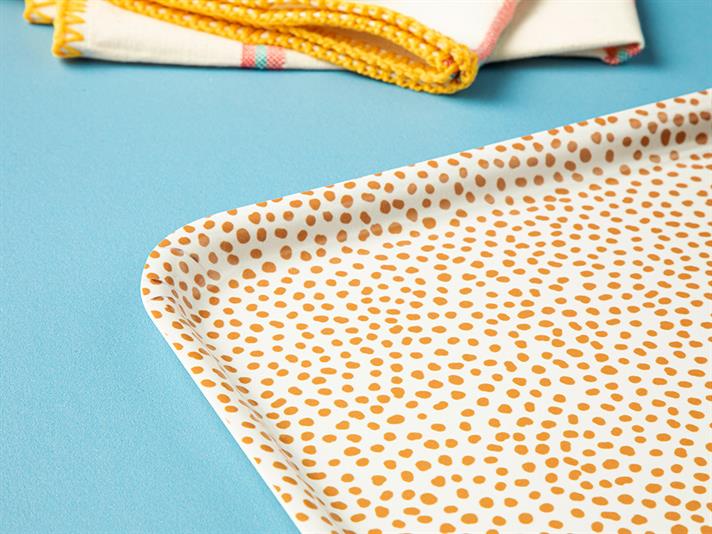 Blessed Dots Tavă, Melamină, 27*36 Cm, Alb-Auriu