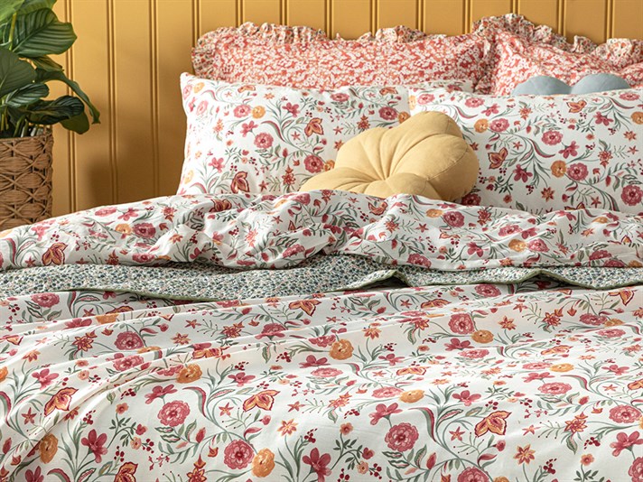 Blissful Garden Cu Bumbac Super King Set Lenjerie De Pat 260x220 cm Roz