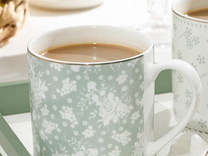 floare New Bone Cu 2 Piese Cană 325 ml Alb - Verde