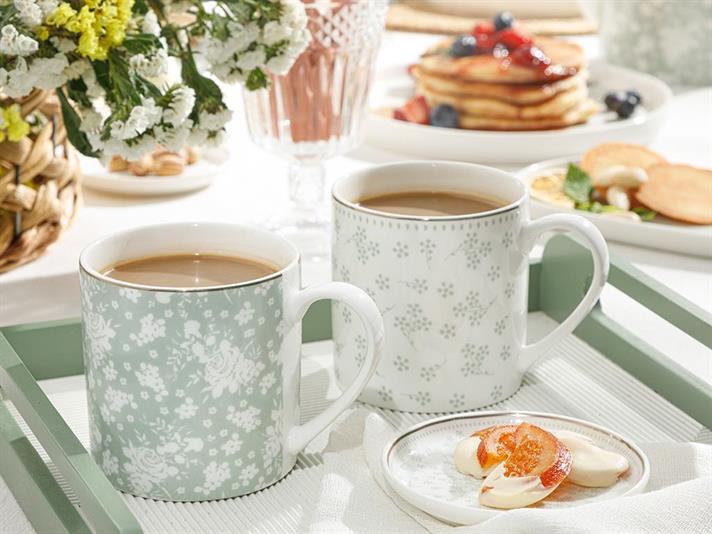 floare New Bone Cu 2 Piese Cană 325 ml Alb - Verde