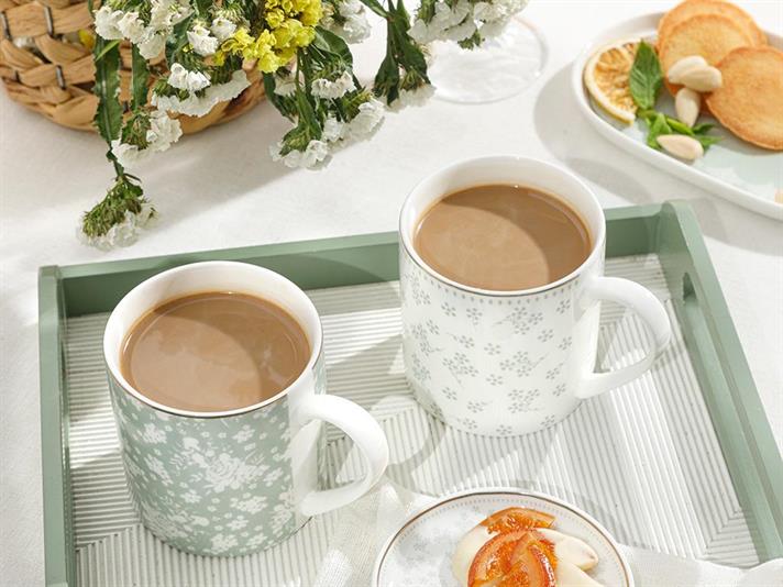 floare New Bone Cu 2 Piese Cană 325 ml Alb - Verde