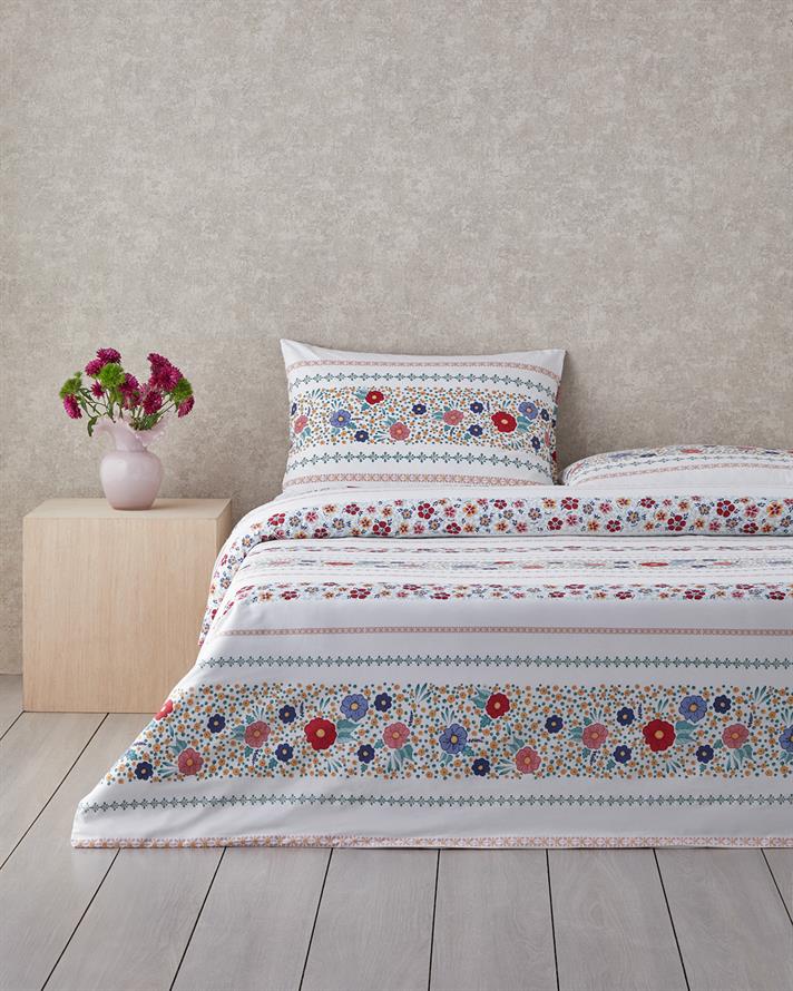 Blossom Bands Cu Bumbac Single Set Lenjerie De Pat 160x220 cm Roșu - Albastru