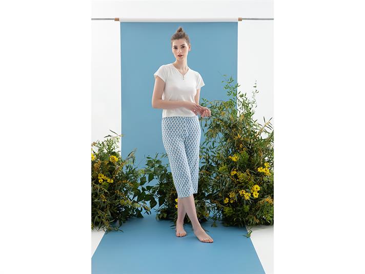 Blue Blanc Vâscoză Femeie Set Pijama Litru Albastru