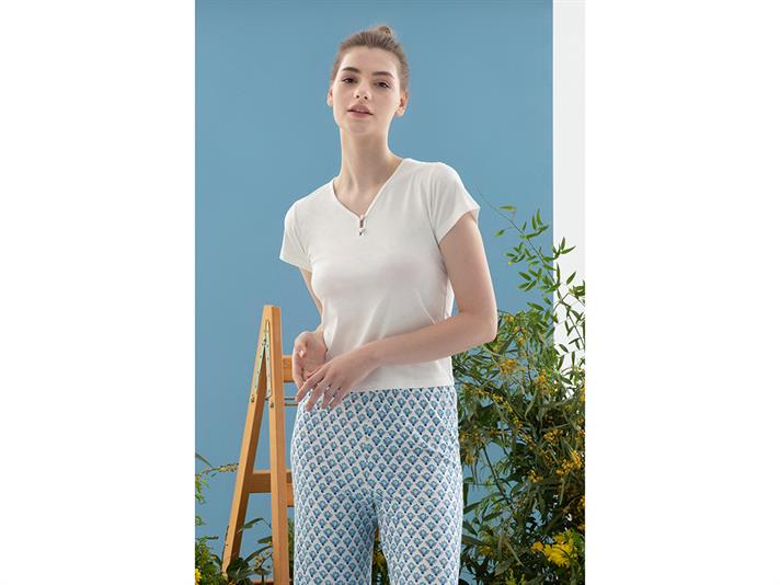 Blue Blanc Vâscoză Femeie Set Pijama Litru Albastru