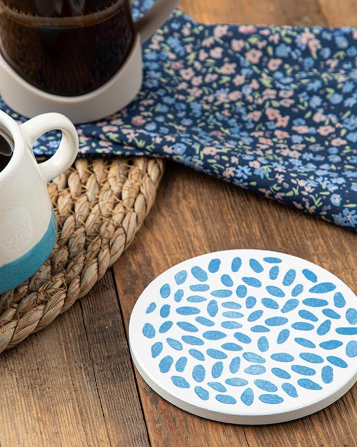 Blue Tiles Silicone Coaster 11 cm Blue